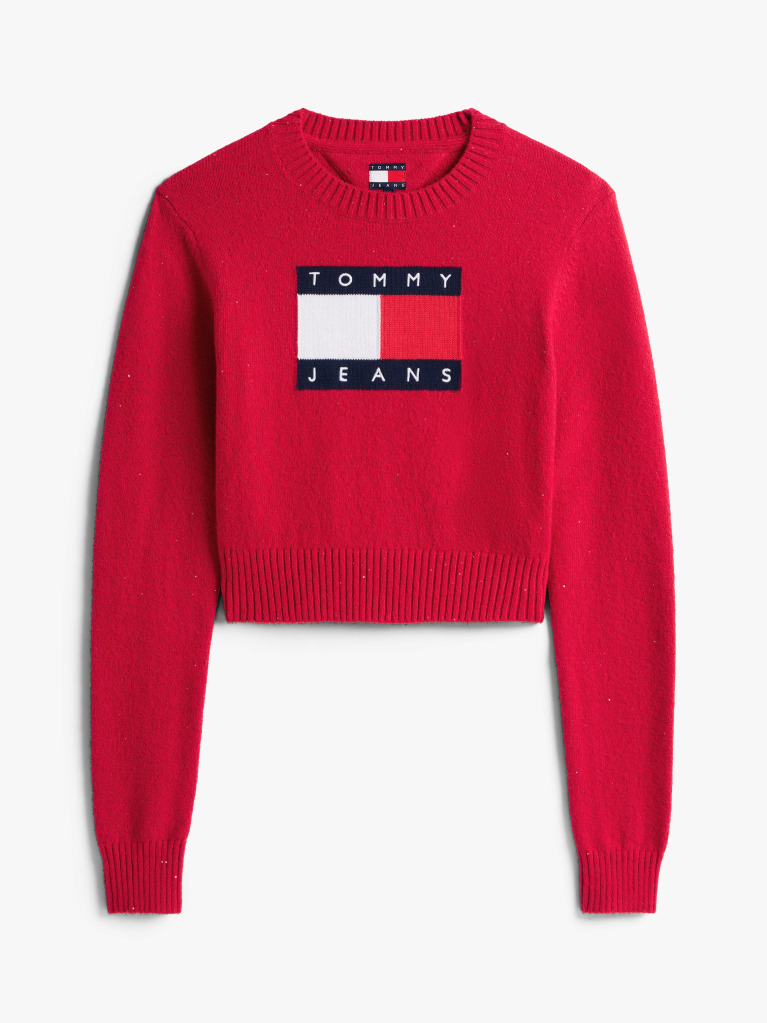 Red Tommy Flag Sequin Slim Jumper  Women