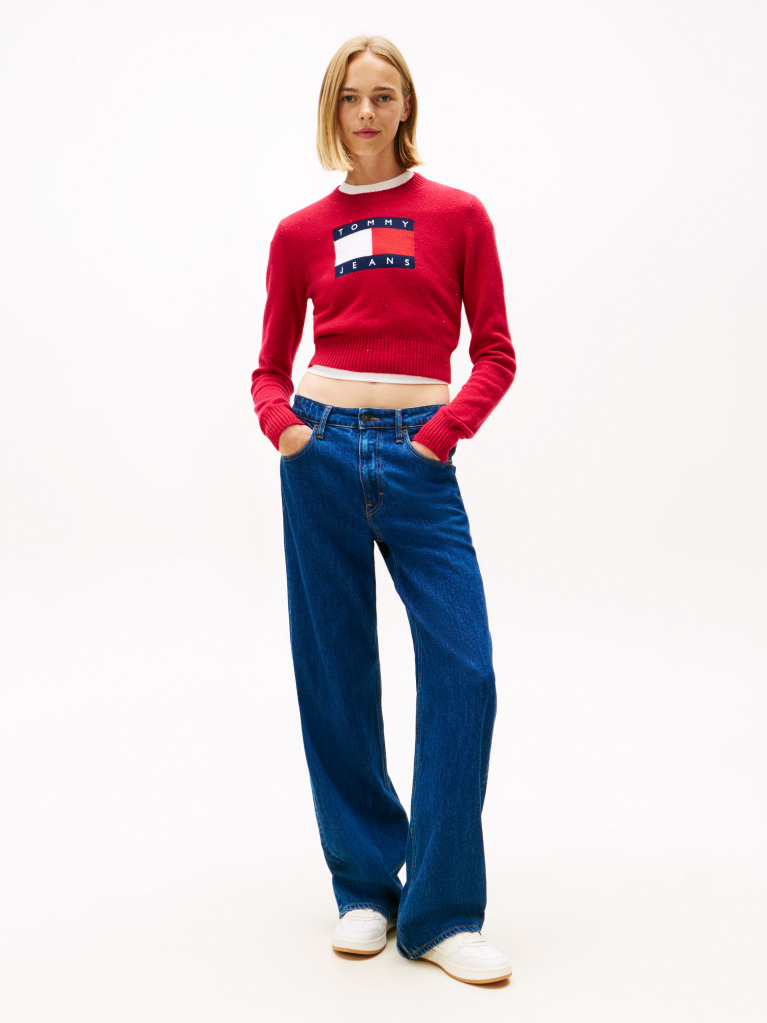 Red Tommy Flag Sequin Slim Jumper  Women
