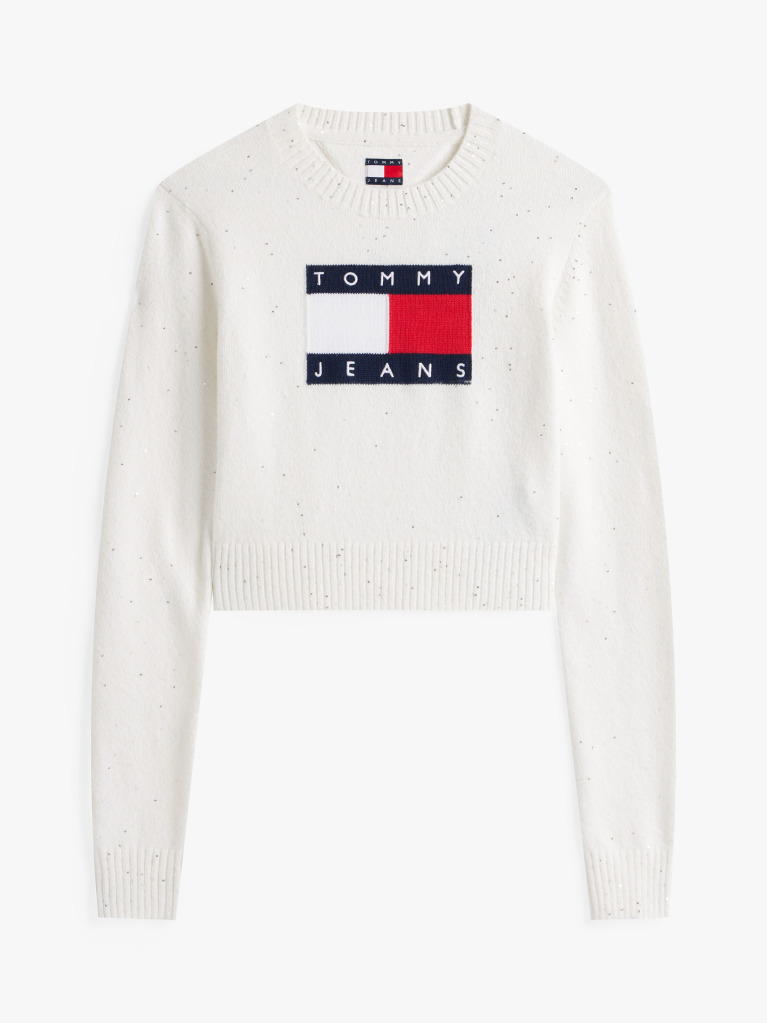 White Tommy Flag Sequin Slim Jumper  Women