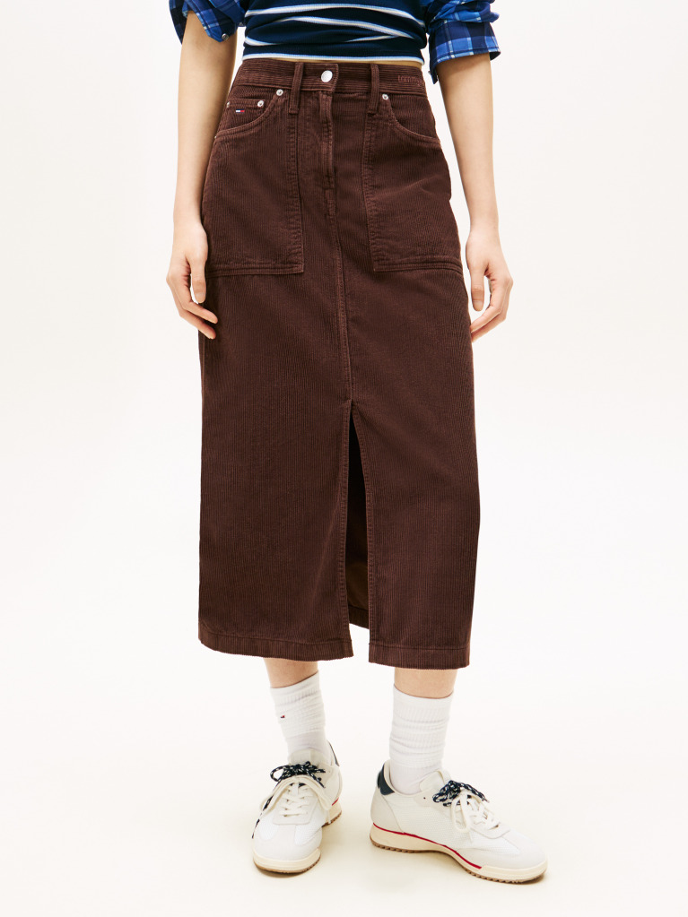 Brown Claire Corduroy Logo Embroidery Midi Utility Skirt  Women