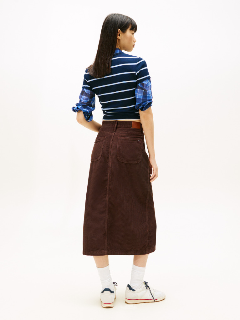 Brown Claire Corduroy Logo Embroidery Midi Utility Skirt  Women