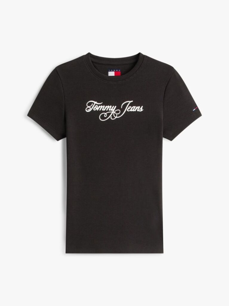 Black Essential Slim Rib Logo T-Shirt  Women