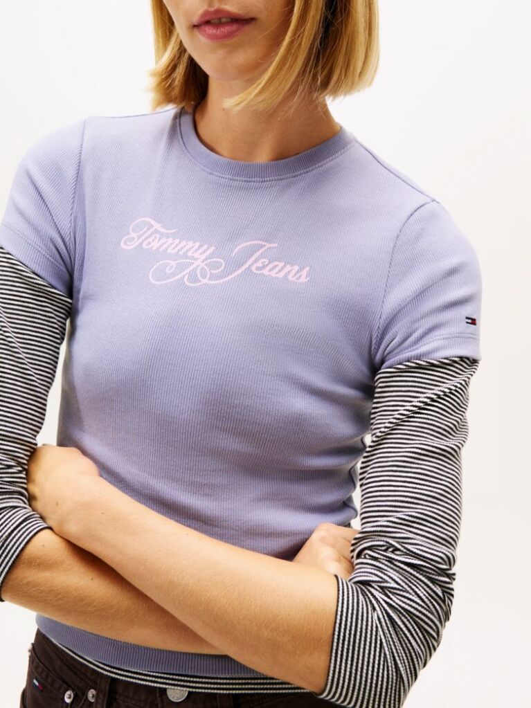 Μωβ Essential Ριμπ T-Shirt Σε Slim Γραμμή  Γυναίκες