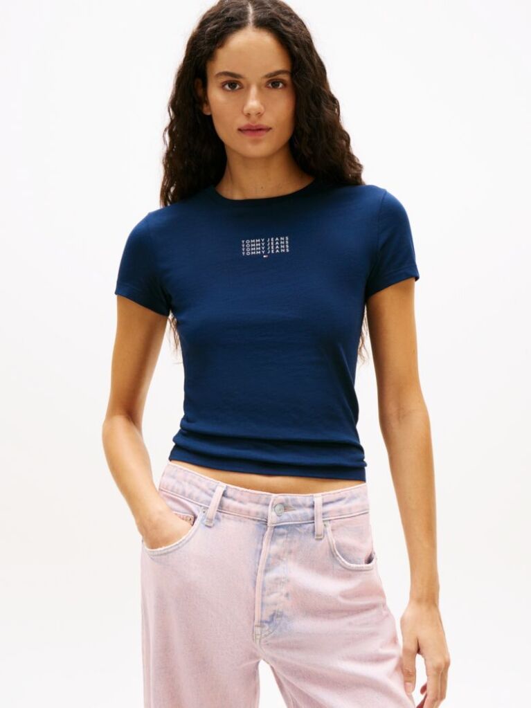 Blue Logo Ribbed Slim T-Shirt  Women