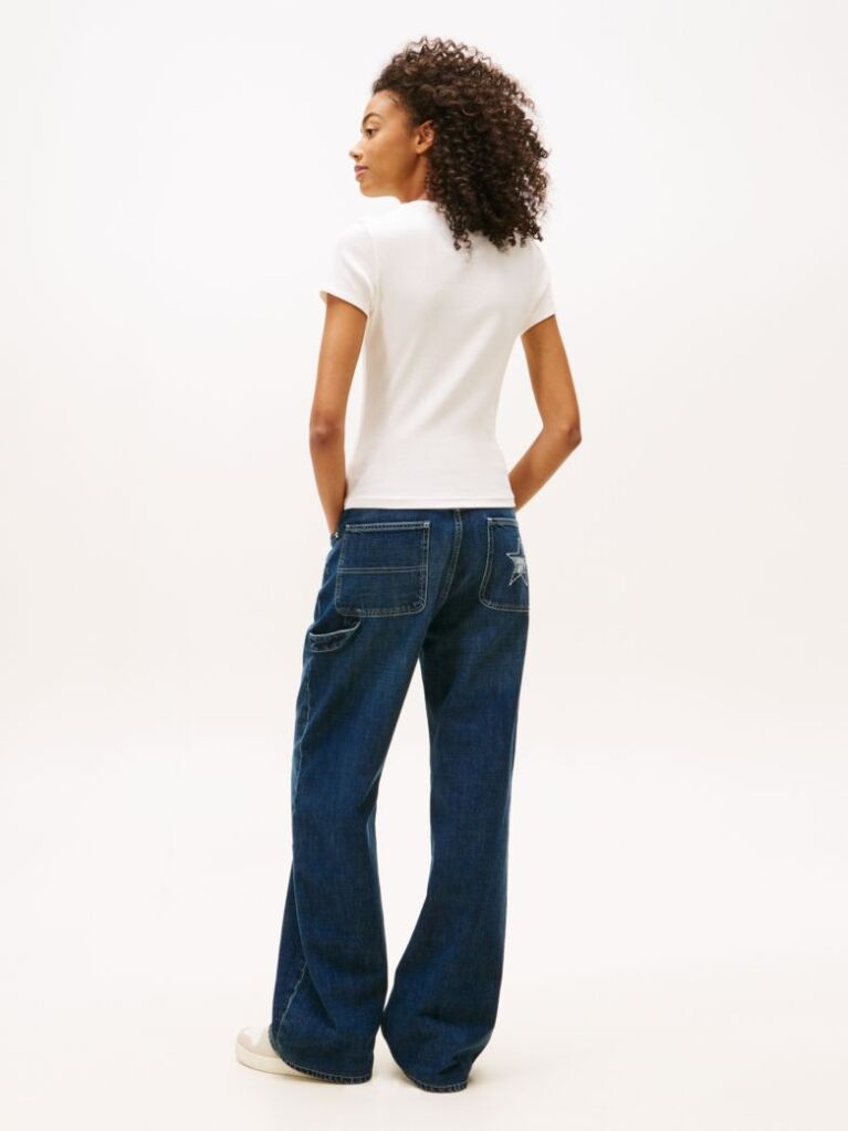 White Logo Ribbed Slim T-Shirt  Women