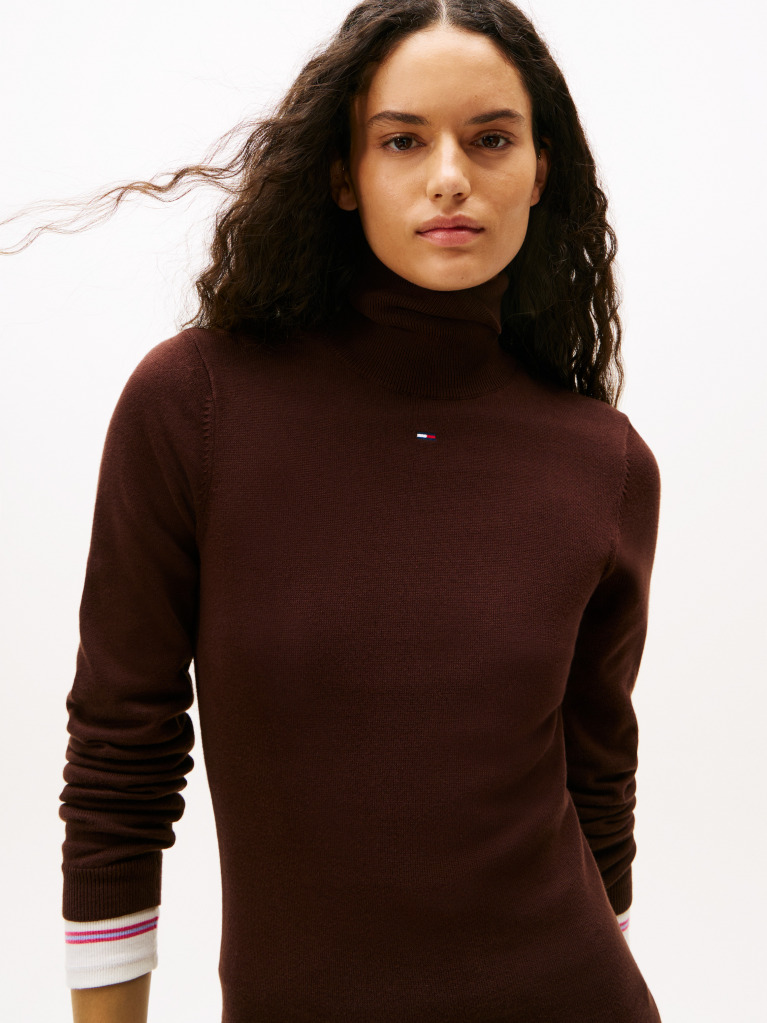 Brown Slim Midi Turtleneck Jumper Dress  Women