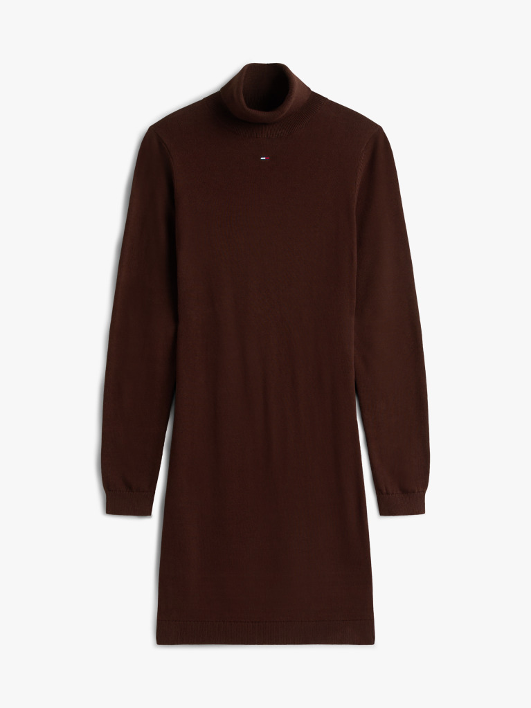 Brown Slim Midi Turtleneck Jumper Dress  Women