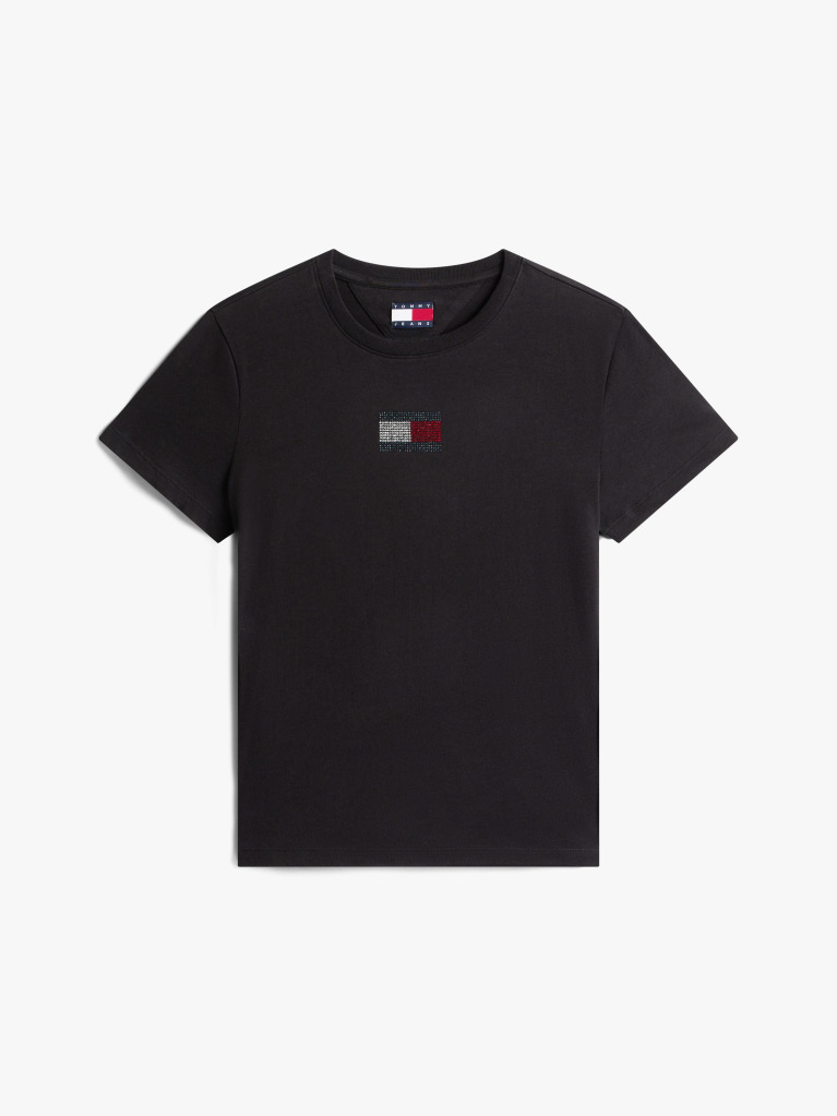Μαύρο T-Shirt Με Σημαία Και Κλασική Λαιμόκοψη  Γυναίκες