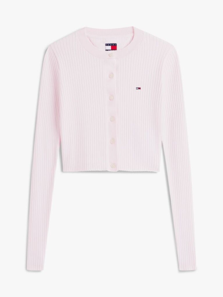 Pink Cropped Crew Neck Slim Cardigan  Women