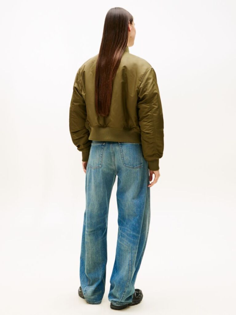 Green Sleeve Pocket Twill Bomber Jacket  Women
