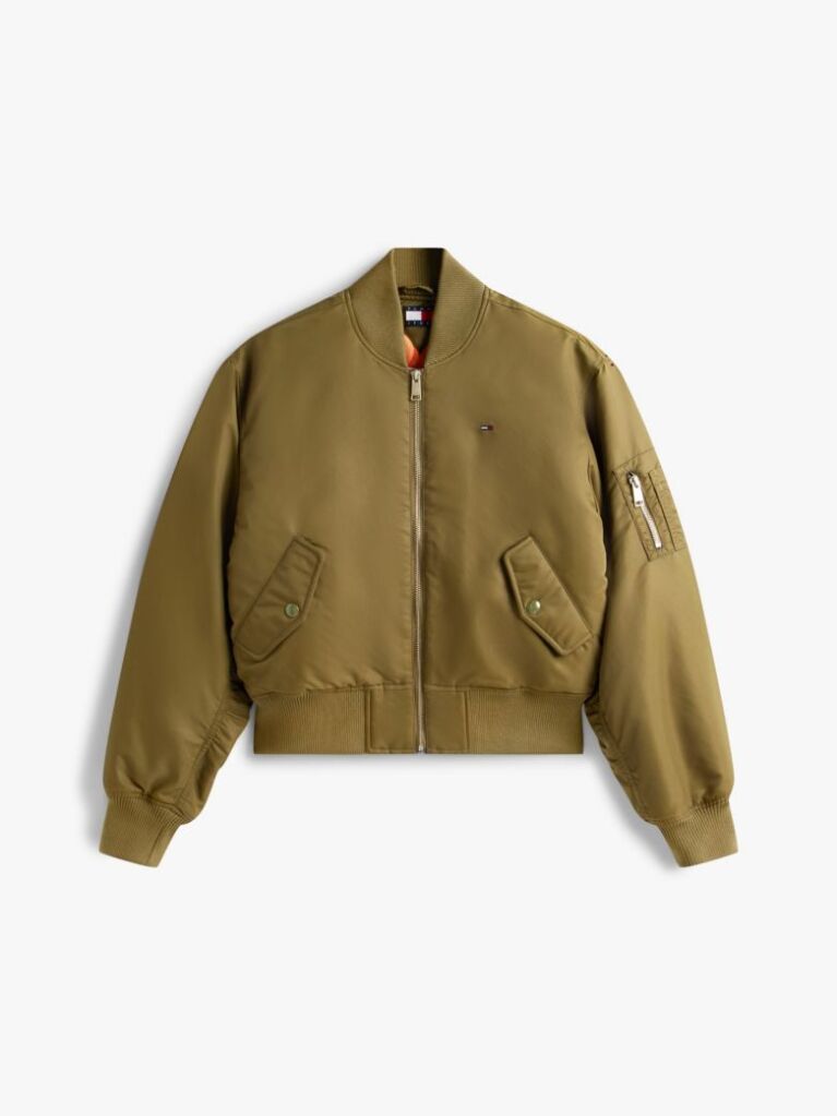 Green Sleeve Pocket Twill Bomber Jacket  Women