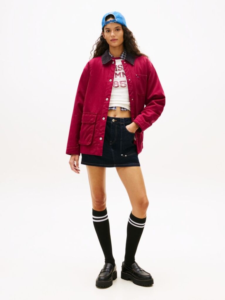 Pink Corduroy Collar Twill Utility Jacket  Women