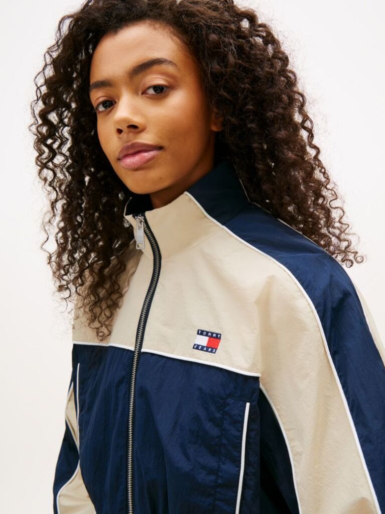 Blue Tommy Badge Colour-Blocked Piping Crinkle Jacket  Women