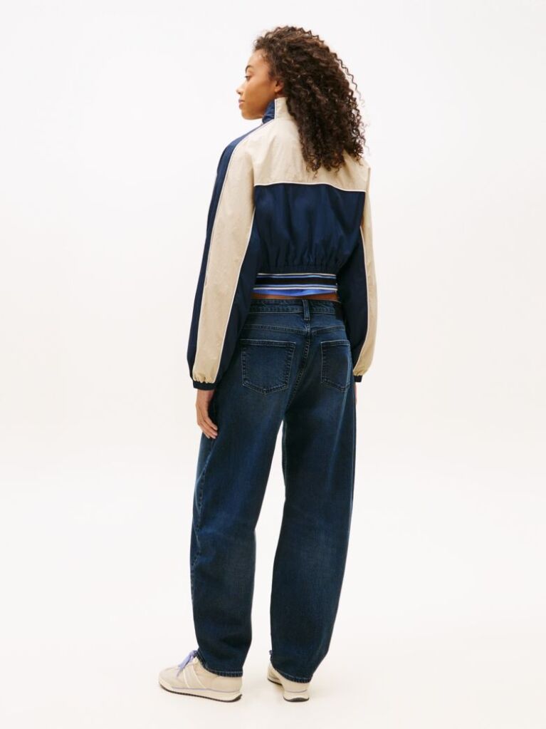 Blue Tommy Badge Colour-Blocked Piping Crinkle Jacket  Women