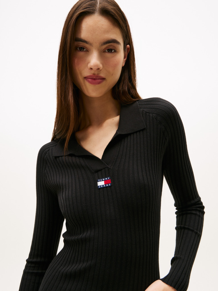 Black Tommy Badge Slim Midi Jumper Dress  Women