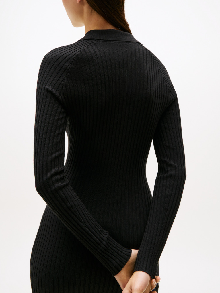 Black Tommy Badge Slim Midi Jumper Dress  Women