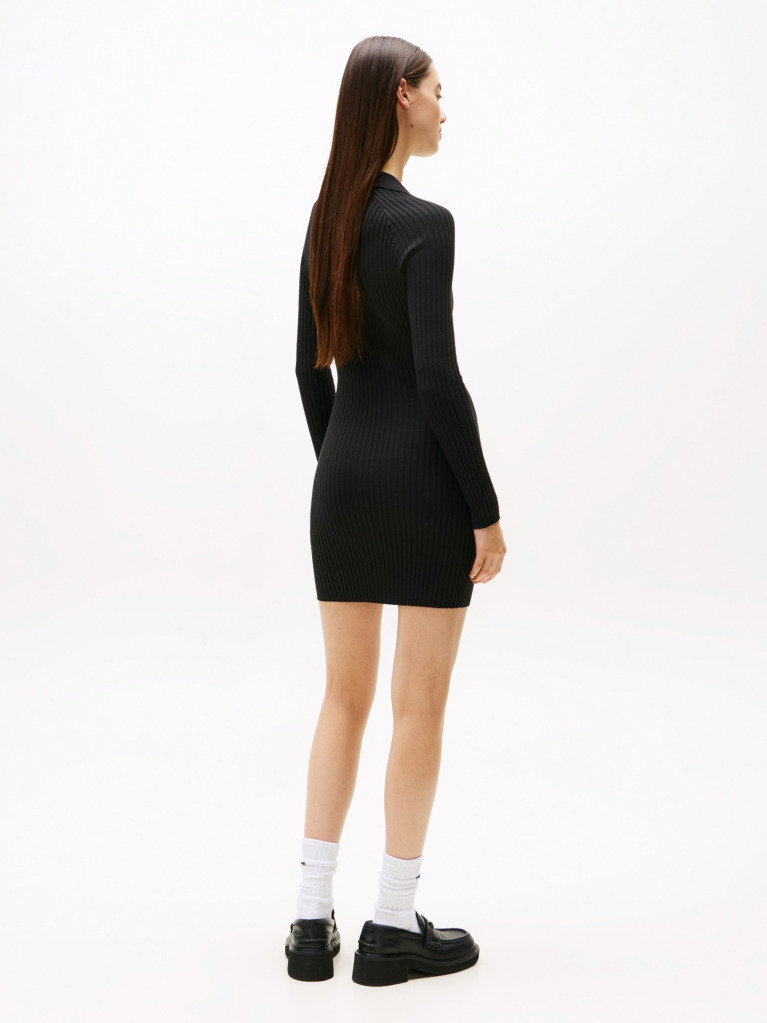 Black Tommy Badge Slim Midi Jumper Dress  Women