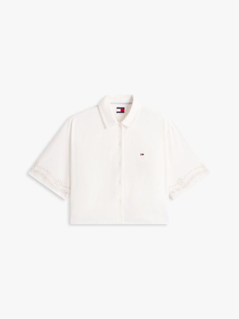 Beige Relaxed Fit Broderie Anglaise Back Logo Shirt  Women