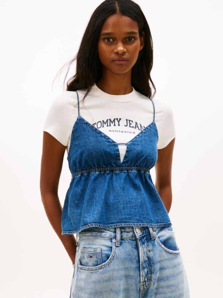 Denim Chambray Spaghetti Strap Slim V-Neck Top  Women