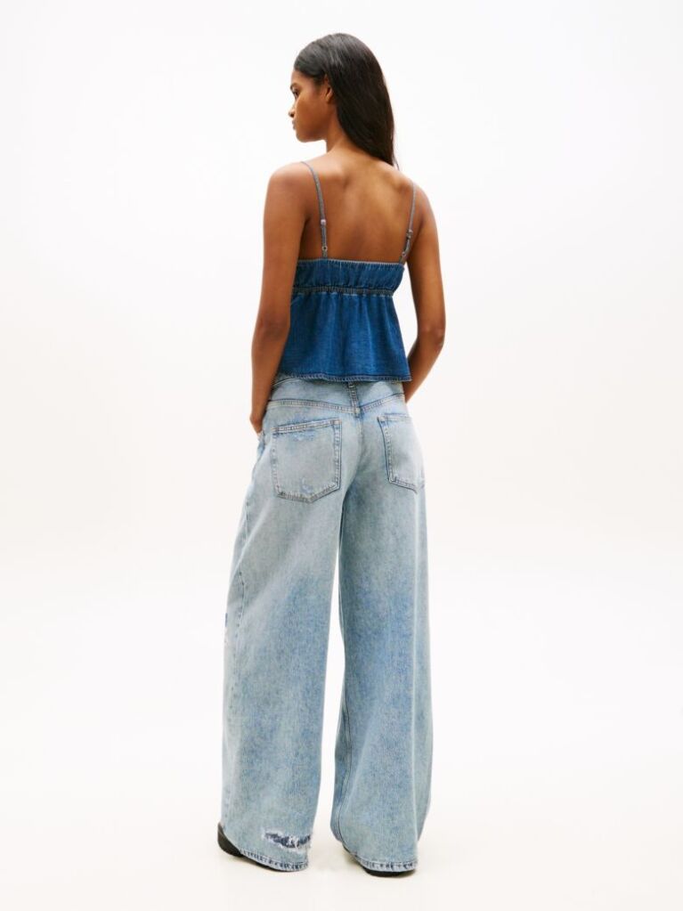 Denim Chambray Spaghetti Strap Slim V-Neck Top  Women
