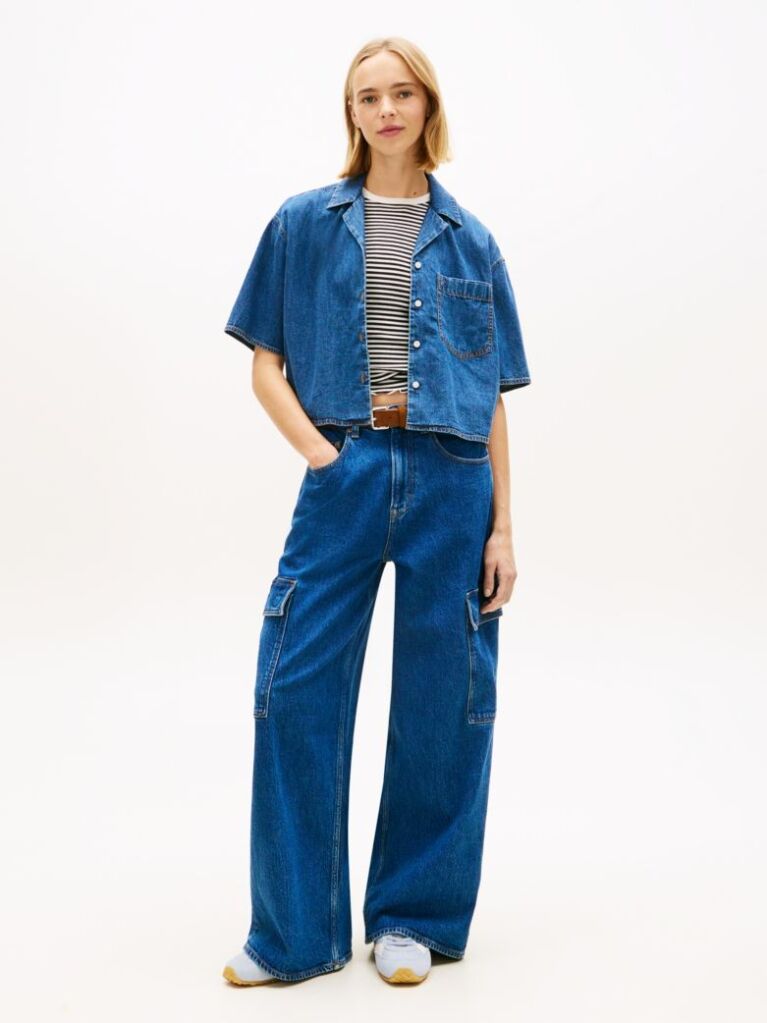 Denim Relaxed Fit Chambray Cropped Shirt  Women