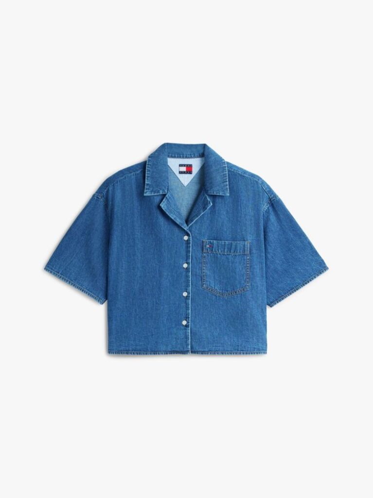Denim Relaxed Fit Chambray Cropped Shirt  Women