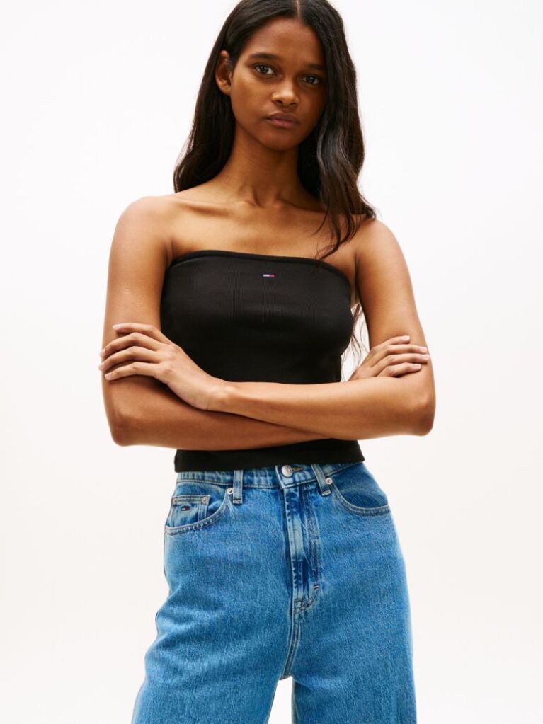 Black Ribbed Slim Bandeau Top  Women