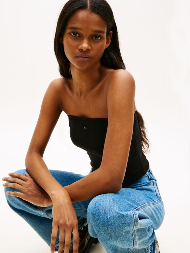 Black Ribbed Slim Bandeau Top  Women