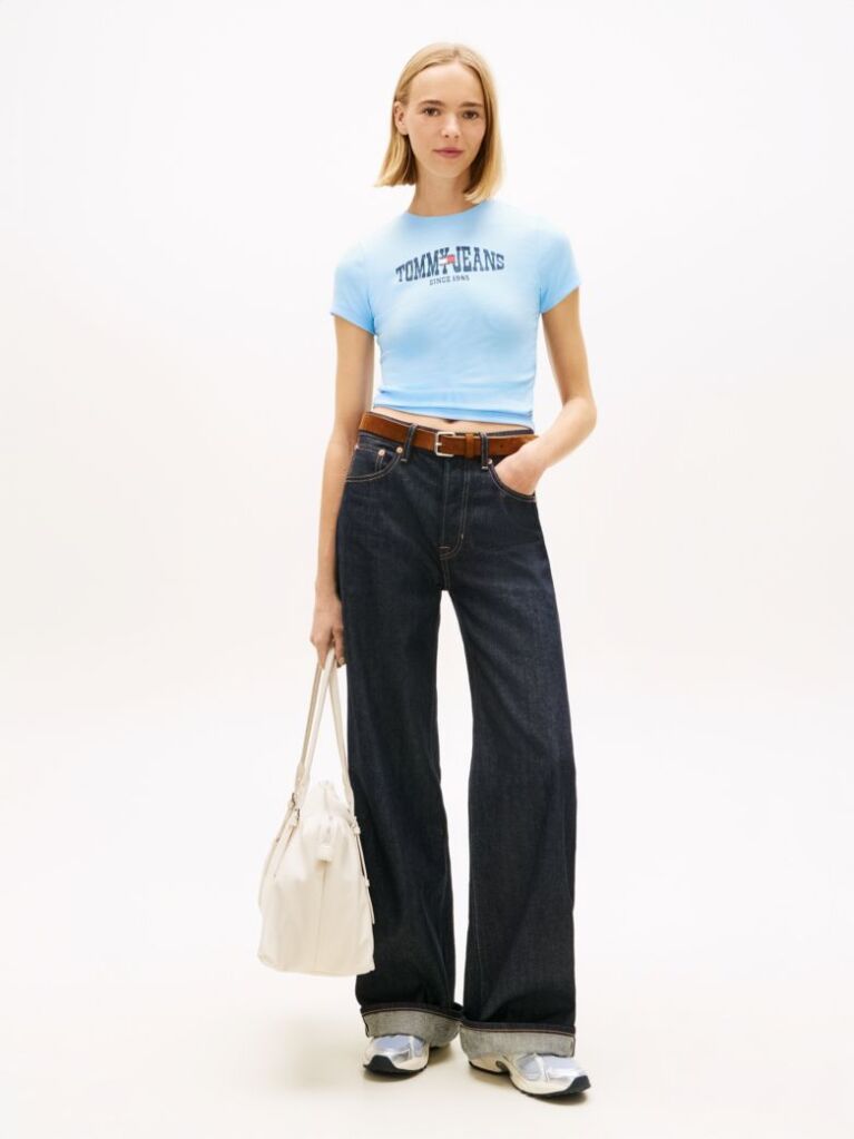 Blue Wavy Flag Ribbed Slim T-Shirt  Women