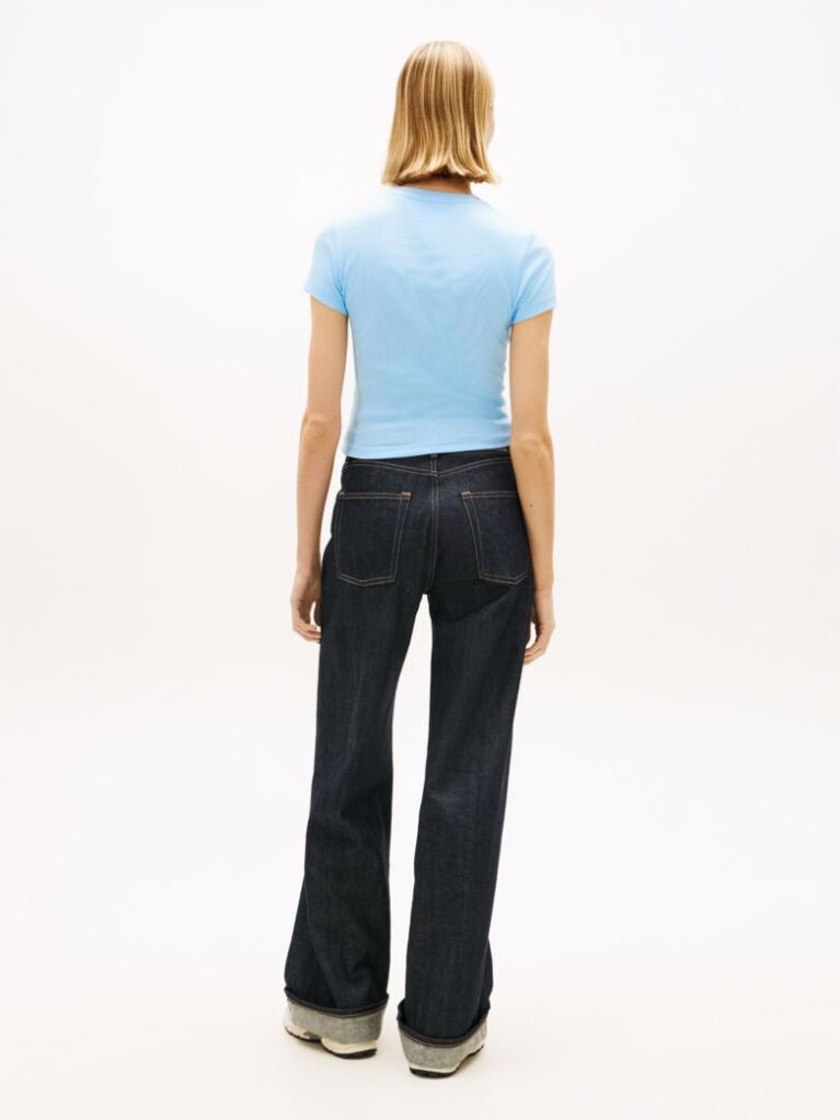 Blue Wavy Flag Ribbed Slim T-Shirt  Women