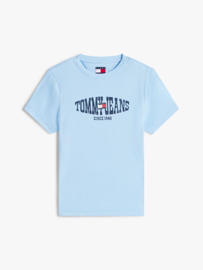 Blue Wavy Flag Ribbed Slim T-Shirt  Women