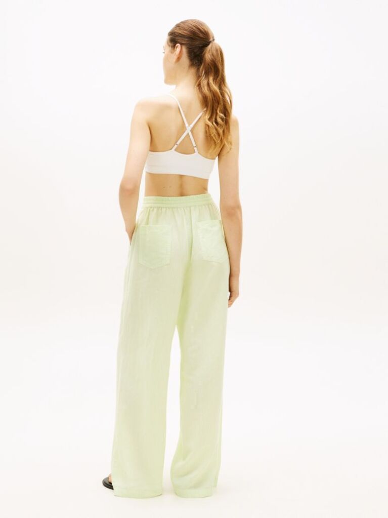 Green Loose Linen Blend Drawstring Trousers  Women