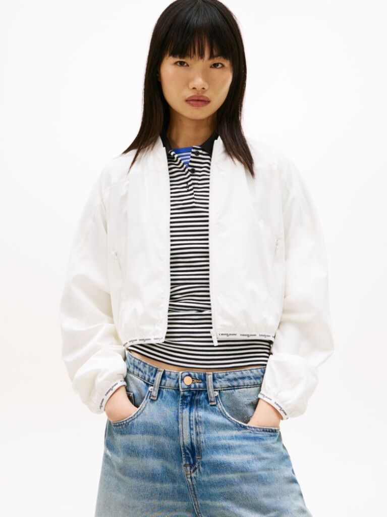 White Logo Tape Water Repellent Bomber Jacket  Women