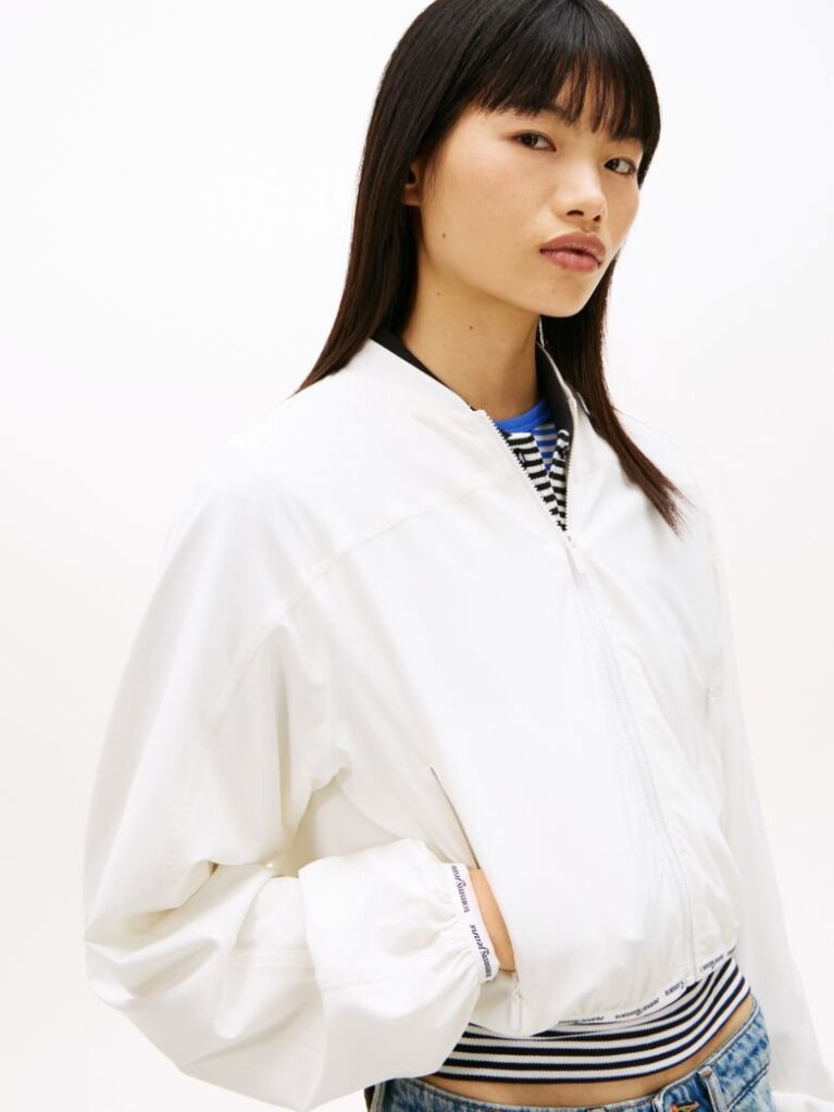 White Logo Tape Water Repellent Bomber Jacket  Women