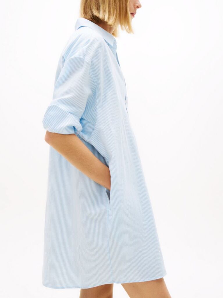 Blue Oversized Linen Blend Shirt Dress  Women
