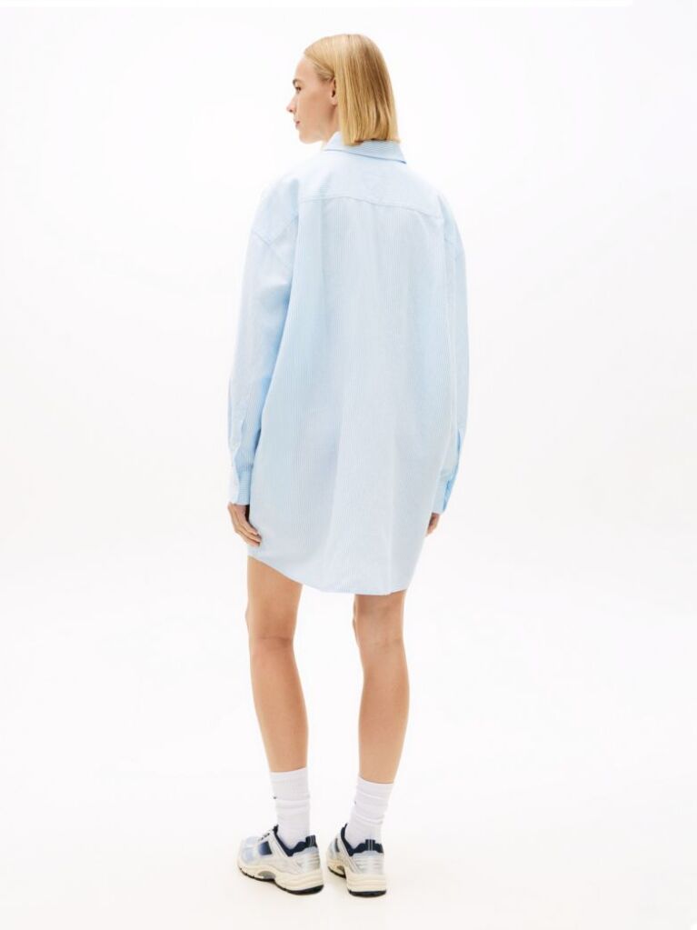 Blue Oversized Linen Blend Shirt Dress  Women