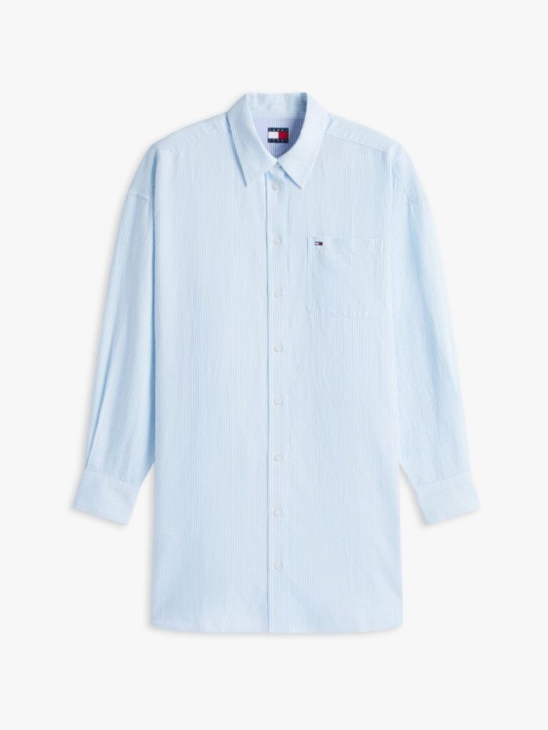 Blue Oversized Linen Blend Shirt Dress  Women