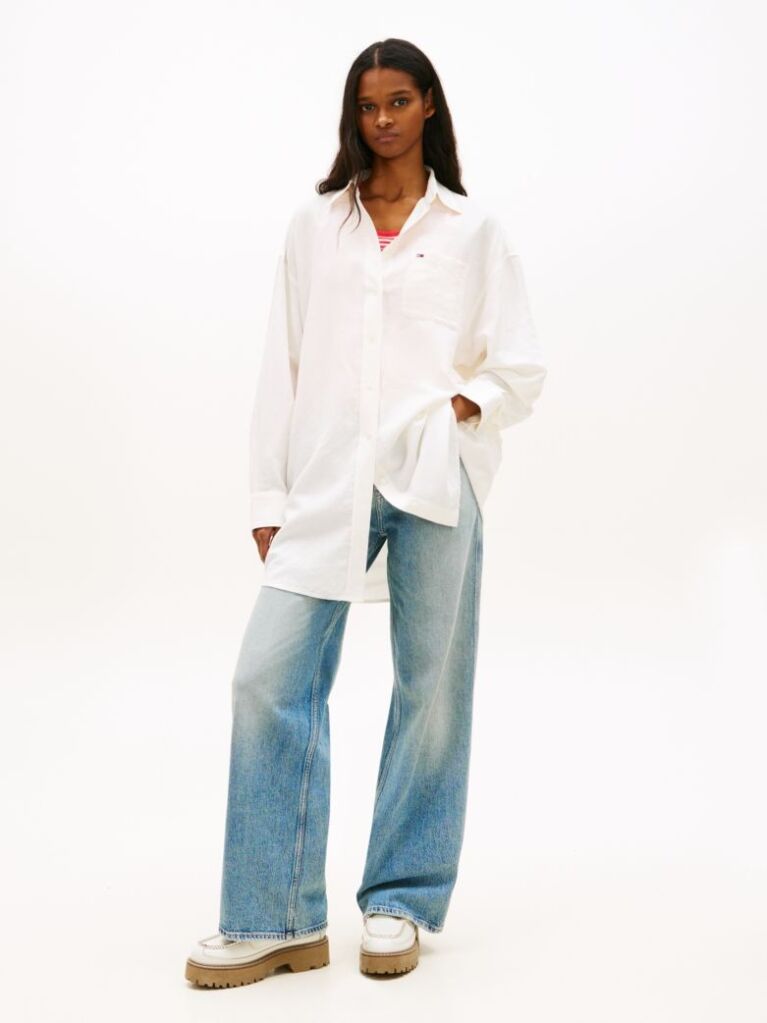 Beige Oversized Linen Blend Shirt Dress  Women