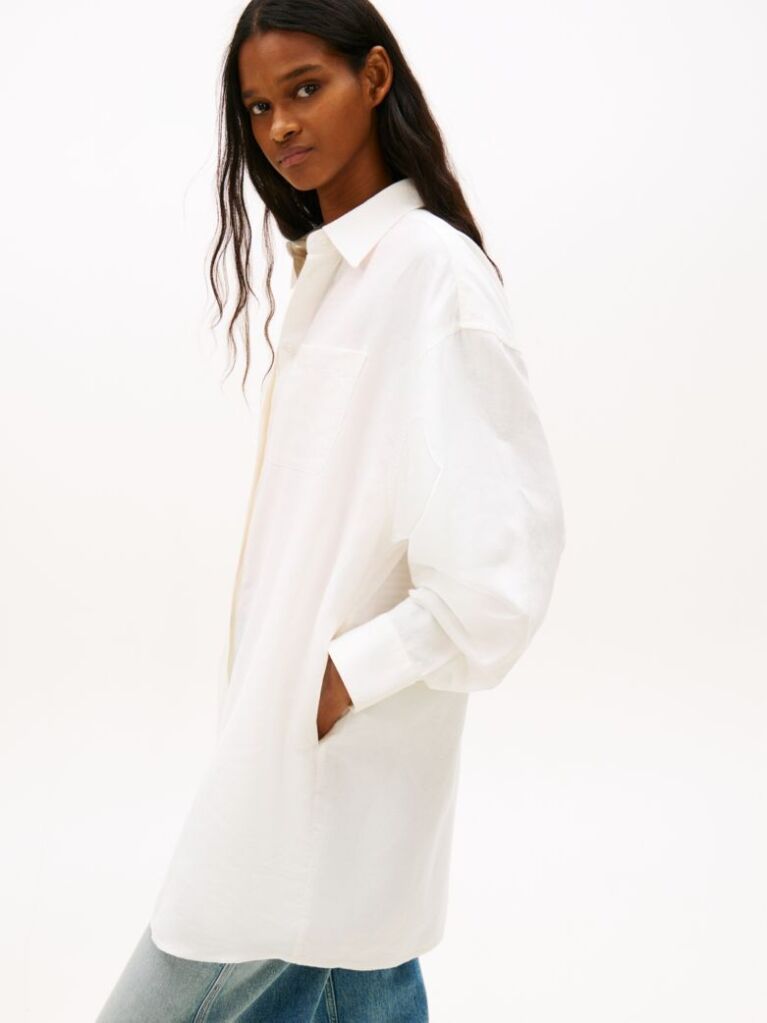 Beige Oversized Linen Blend Shirt Dress  Women