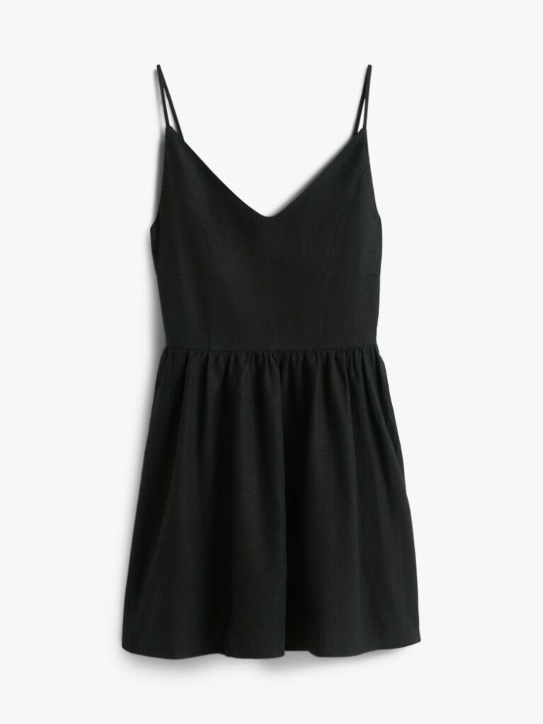 Black Extra Slim Linen Blend Mini Skater Dress  Women