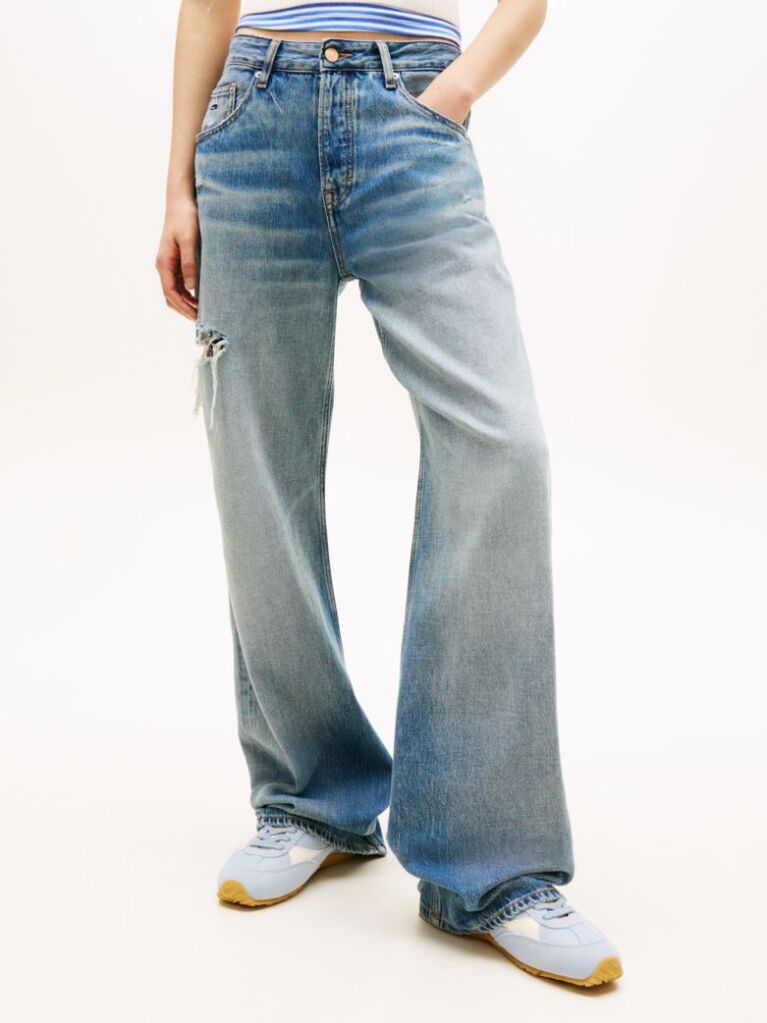 Denim Mia Distressed Mid Rise Relaxed Straight Leg Jeans  Women