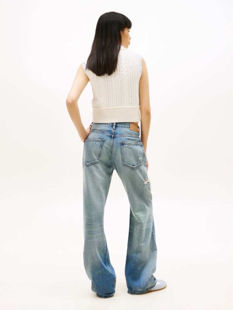 Denim Mia Distressed Mid Rise Relaxed Straight Leg Jeans  Women