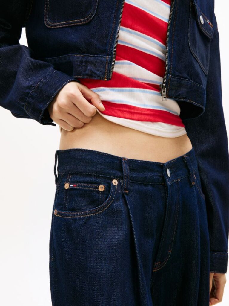 Denim Pleated Mid Rise Loose Straight Leg Jeans  Women