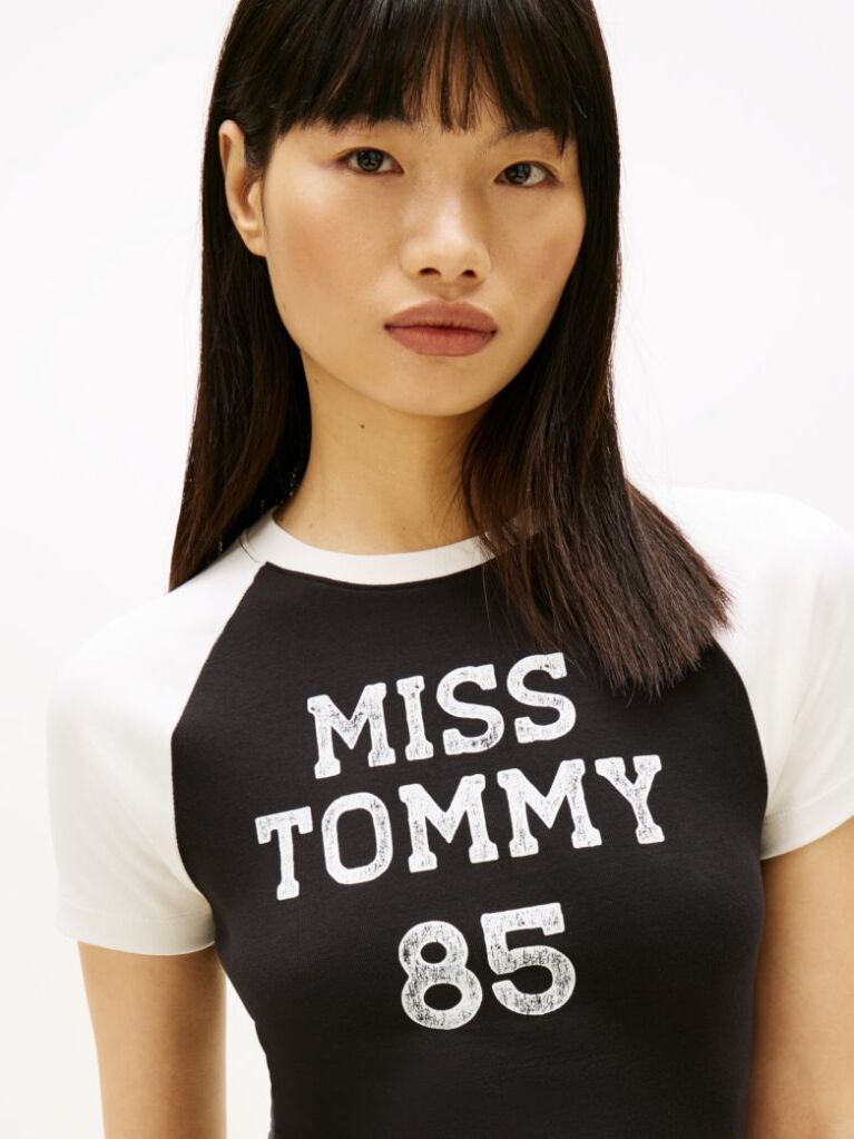 Black Logo Slim Raglan Sleeve T-Shirt  Women