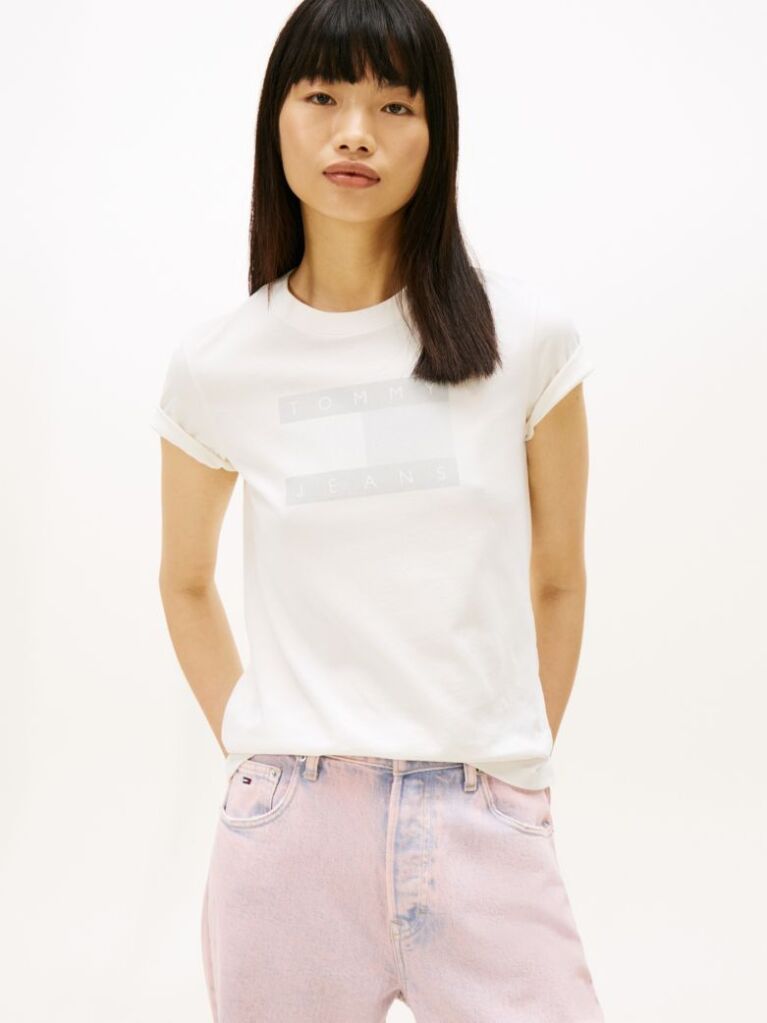 Άσπρο T-Shirt Με Tonal Σημαιάκι  Γυναίκες