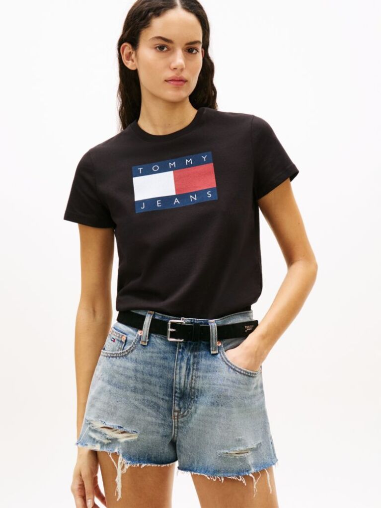 Μαύρο T-Shirt Με Tonal Σημαιάκι  Γυναίκες