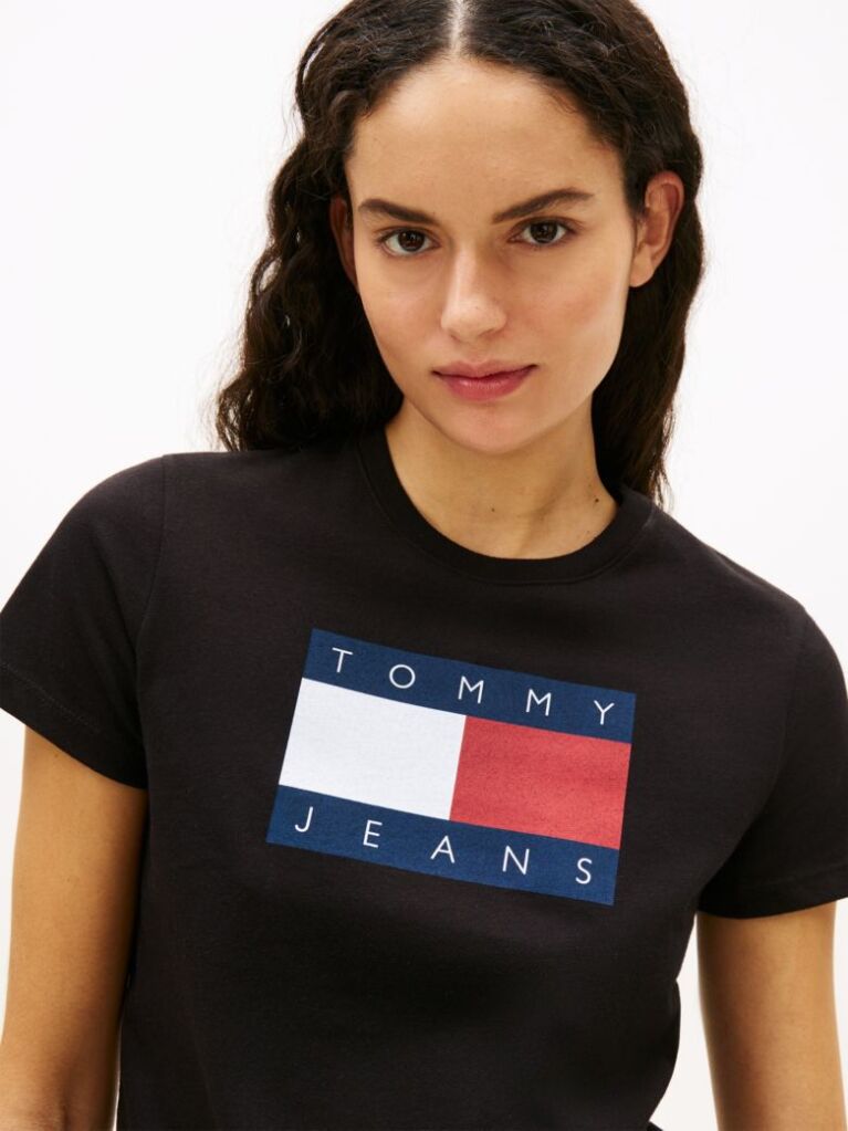 Μαύρο T-Shirt Με Tonal Σημαιάκι  Γυναίκες