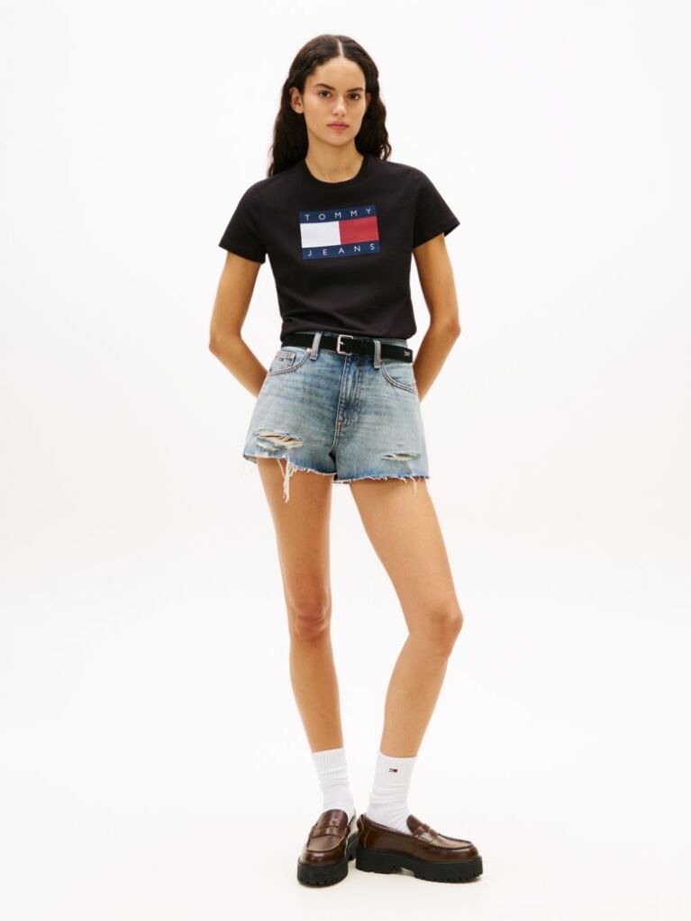 Μαύρο T-Shirt Με Tonal Σημαιάκι  Γυναίκες