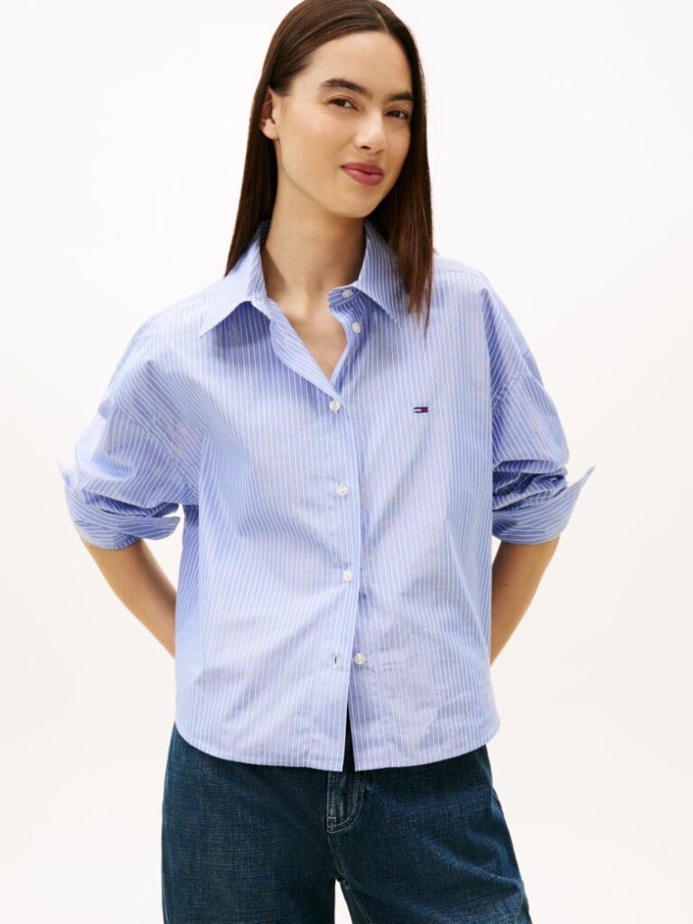 Μπλε Oversized Πουκάμισο Με Cropped Μήκος  Γυναίκες