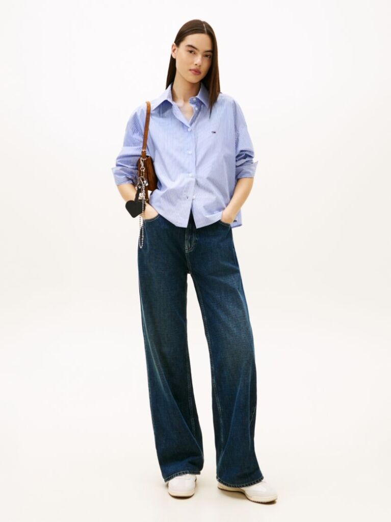 Μπλε Oversized Πουκάμισο Με Cropped Μήκος  Γυναίκες
